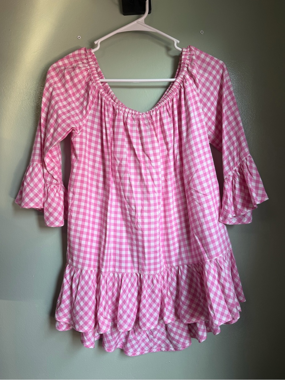 Pink Gingham Ruffle Top